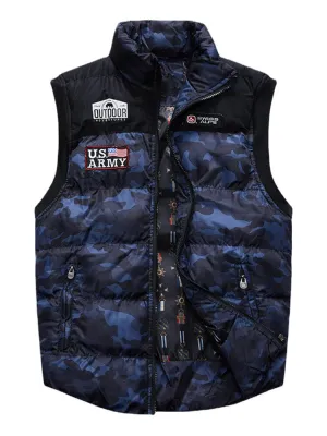 Men's Camo Zipper Front Winter Thick Stand Collar Casual Warm Vest