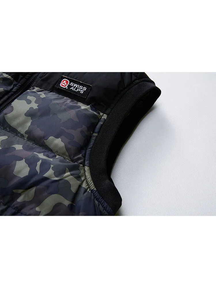 Men's Camo Zipper Front Winter Thick Stand Collar Casual Warm Vest