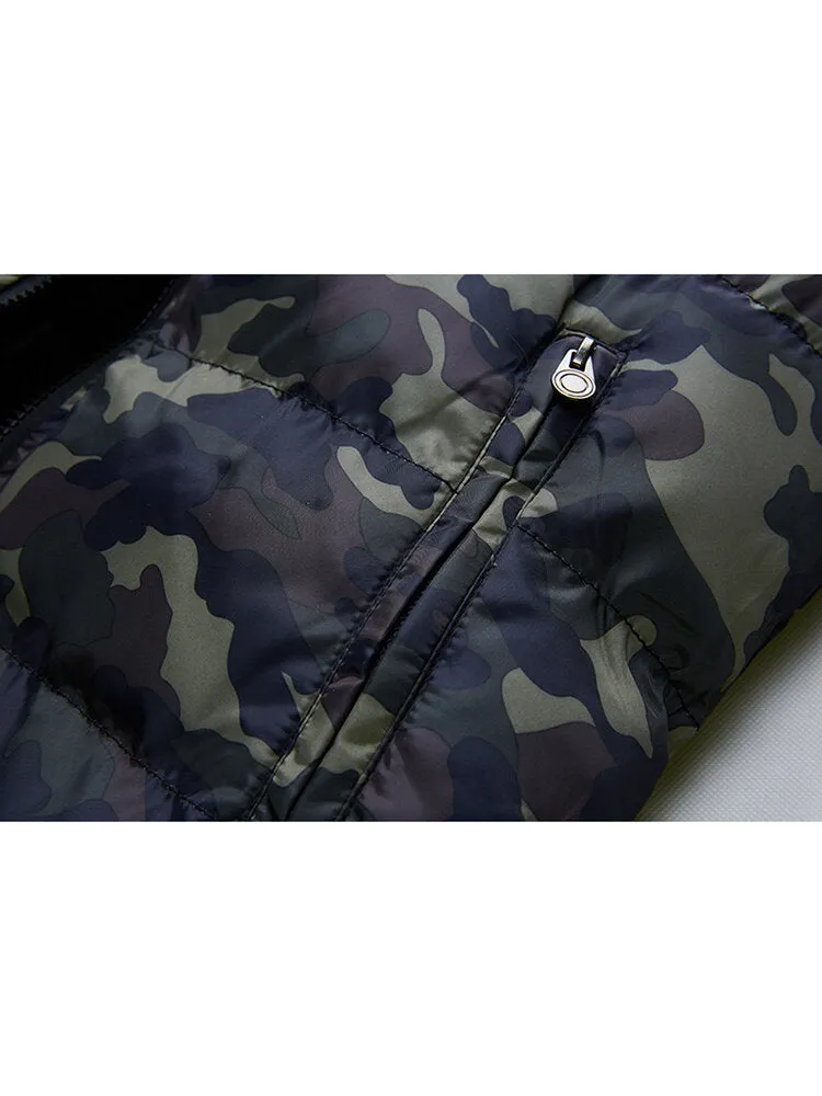 Men's Camo Zipper Front Winter Thick Stand Collar Casual Warm Vest