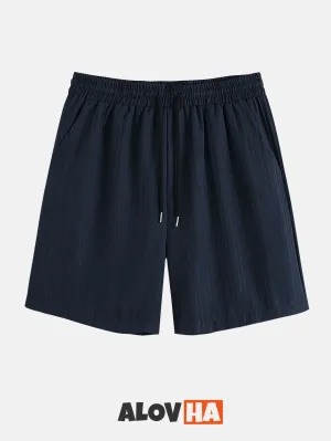 Mens Cool Fabric No Iron Plain Blue Pull On Summer Board Shorts