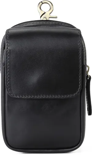 Mens Genuine Leather Belt Bag, Travel Passport Wallet Cell Phone Shoulder Holster Small Messenger Bag Waist Pack