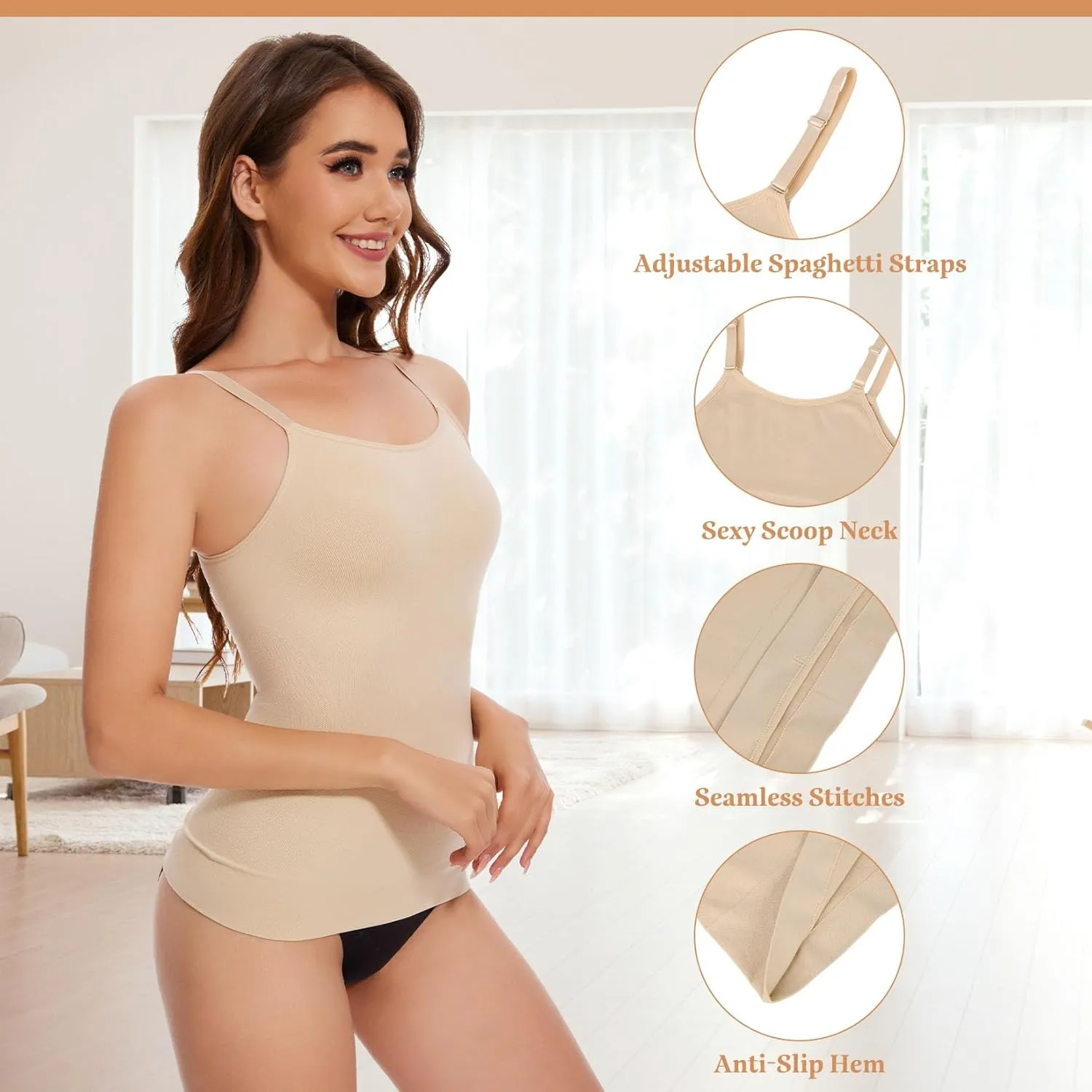 MISS MOLY Women's Camisole Top Shapewear Tummy Control Seamless Body Shaper Tank with Adjustable Spaghetti Straps