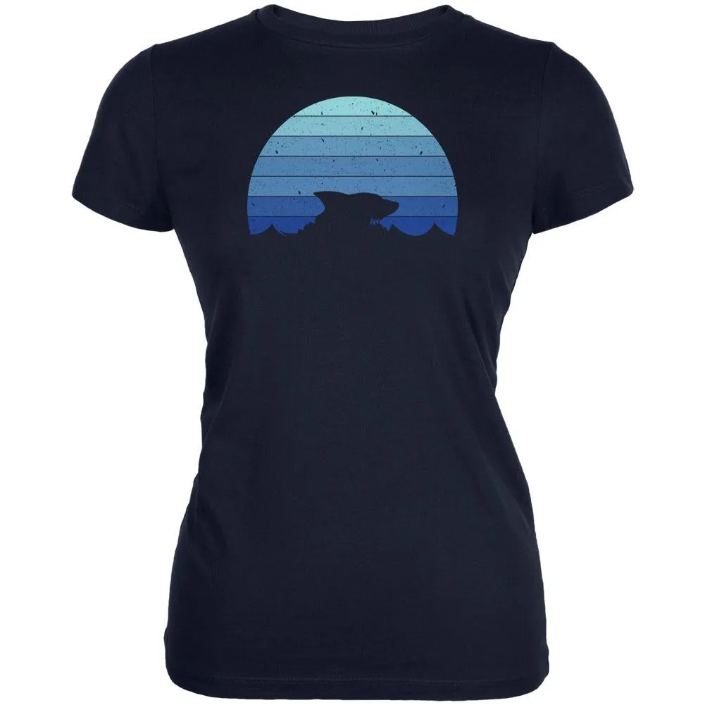 Ocean Shark Retro Sunset Blue Juniors Soft T Shirt
