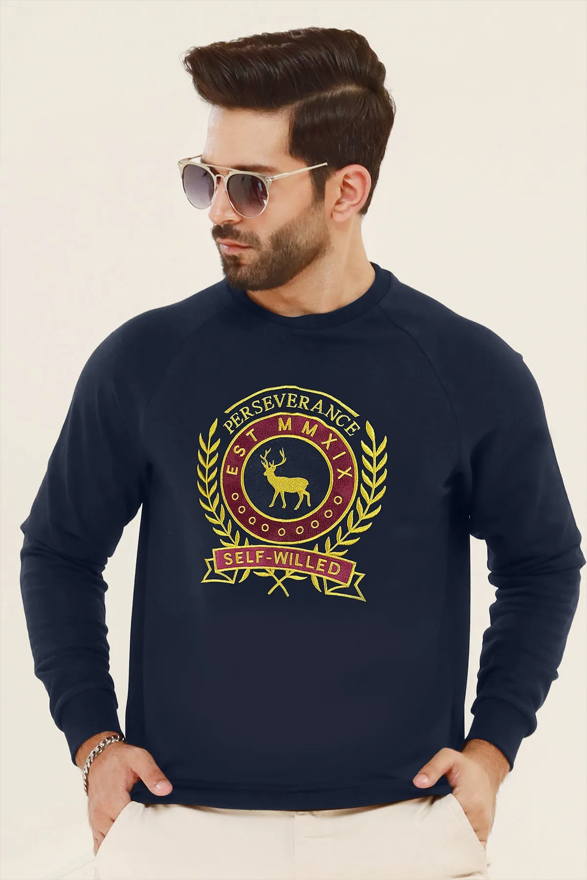 Perseverance Raglan Blue Embroidered Sweatshirt - W22 - MSW050R