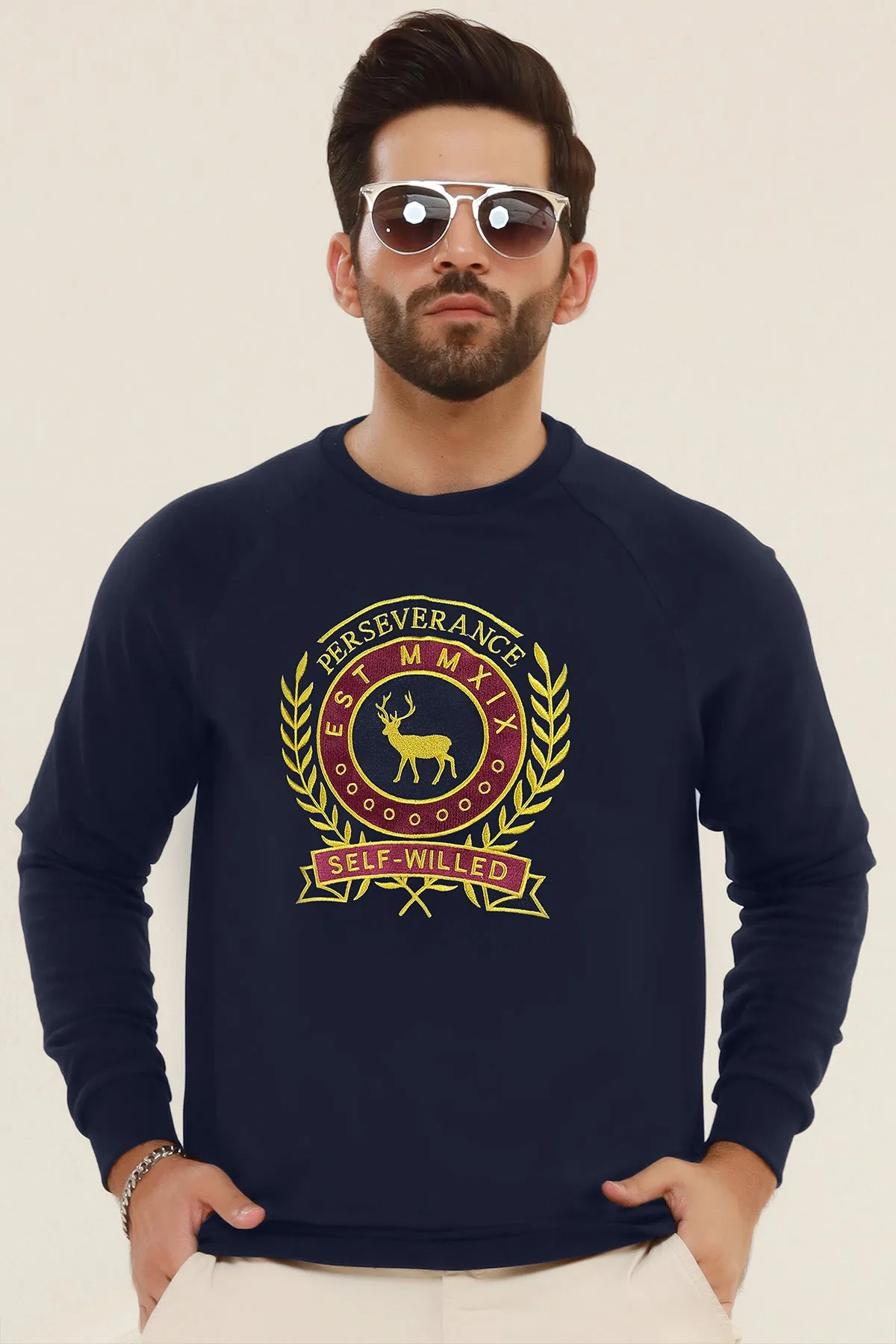Perseverance Raglan Blue Embroidered Sweatshirt - W22 - MSW050R