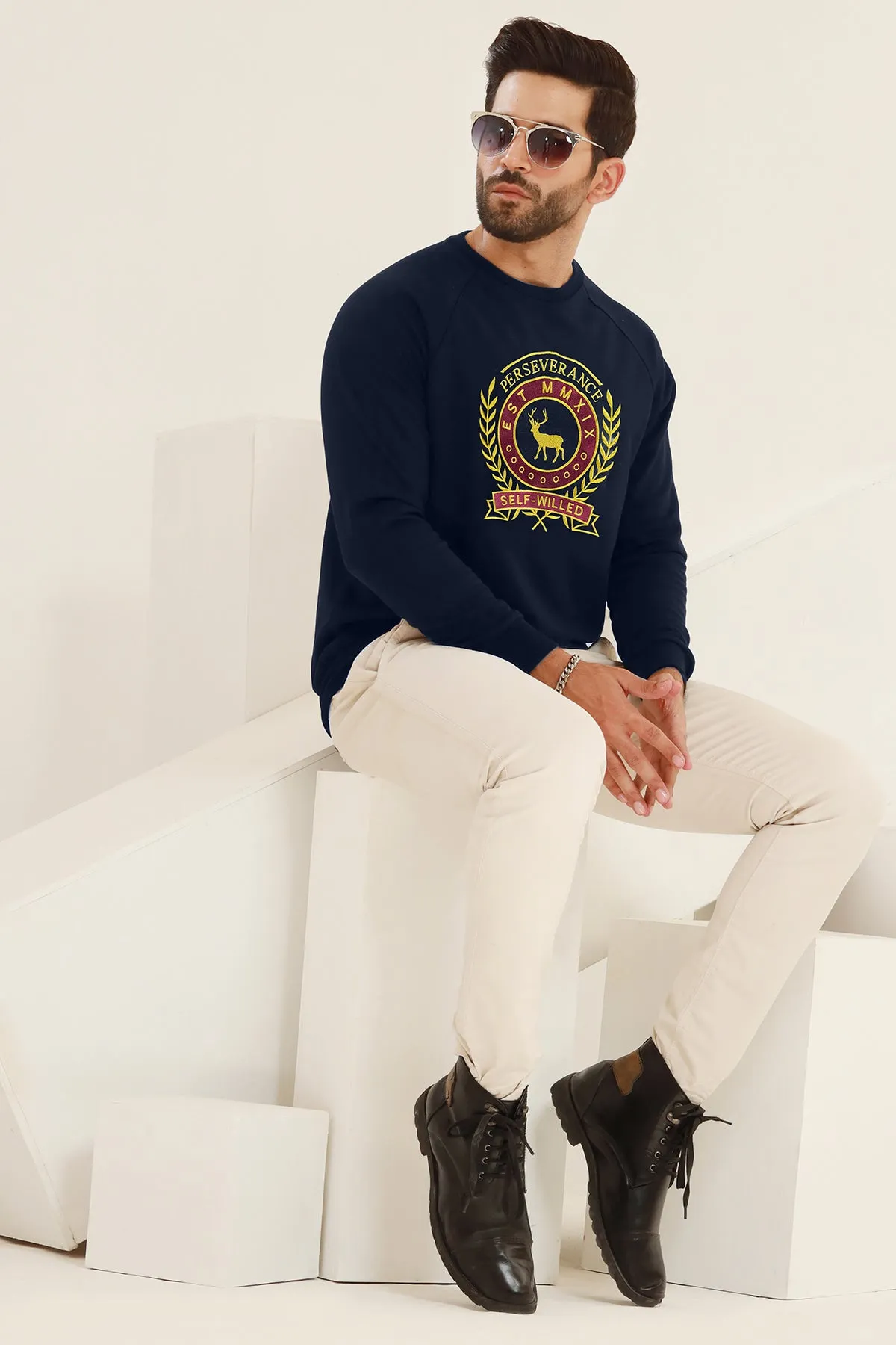 Perseverance Raglan Blue Embroidered Sweatshirt - W22 - MSW050R