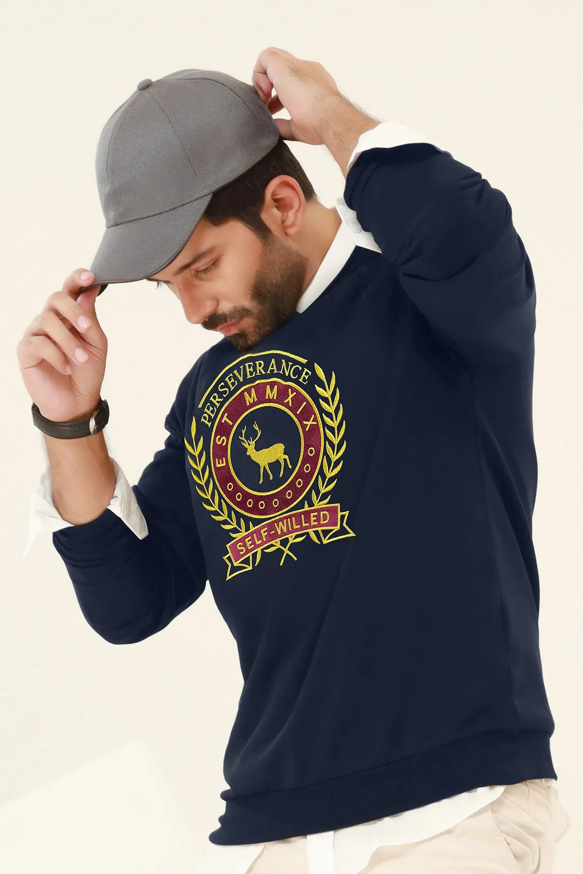 Perseverance Raglan Blue Embroidered Sweatshirt - W22 - MSW050R
