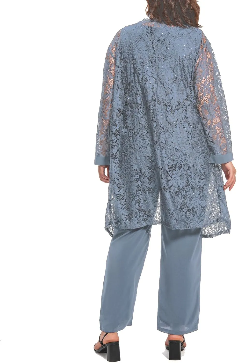 Plus Size Elegant Mother of The Bride Pant Suits Chiffon Pant with Women's Tank Top and Sequin Lace Jacket Evening Gown