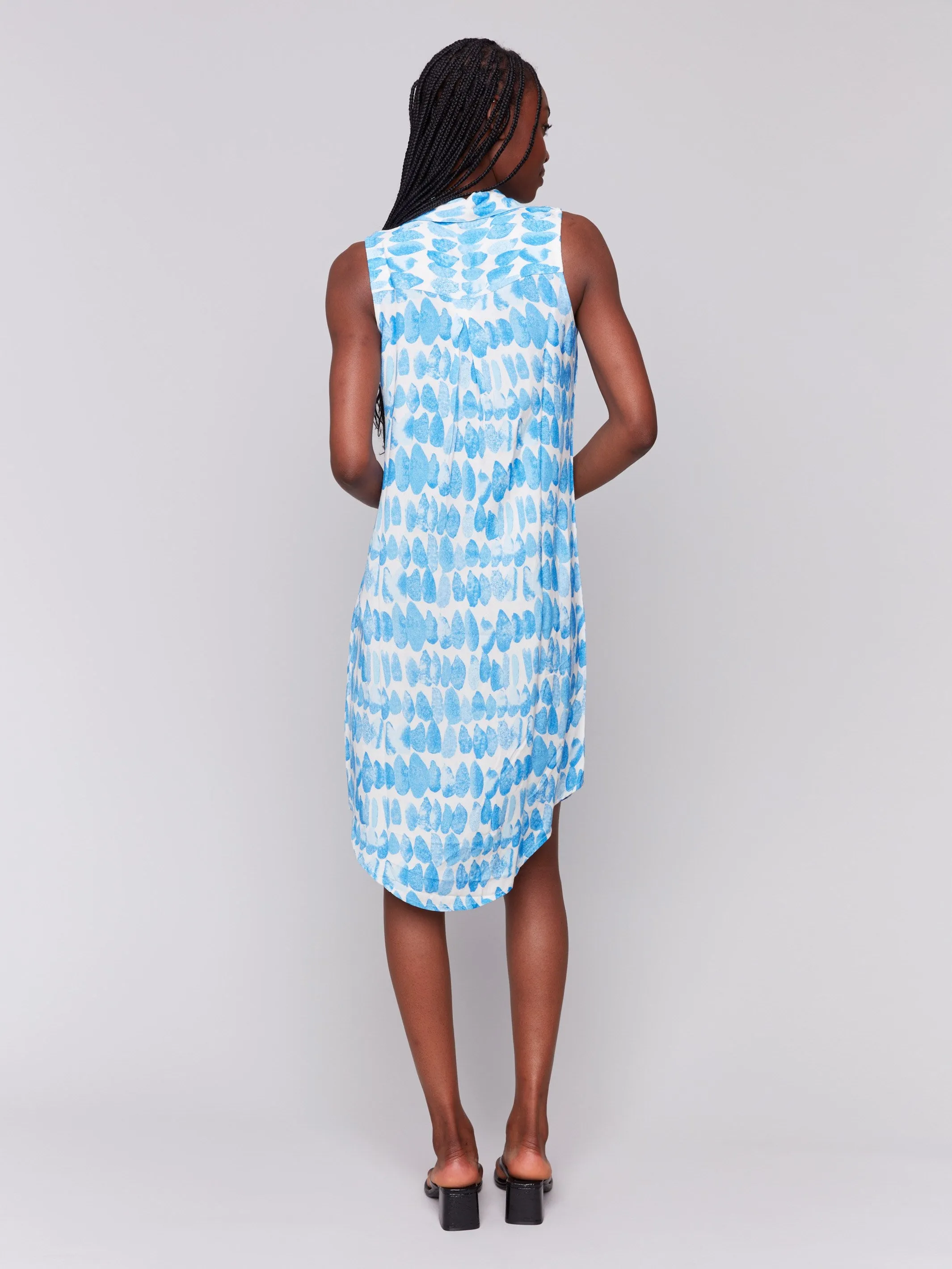 Printed Sleeveless Button-Front Dress - Lagoon