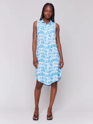Printed Sleeveless Button-Front Dress - Lagoon