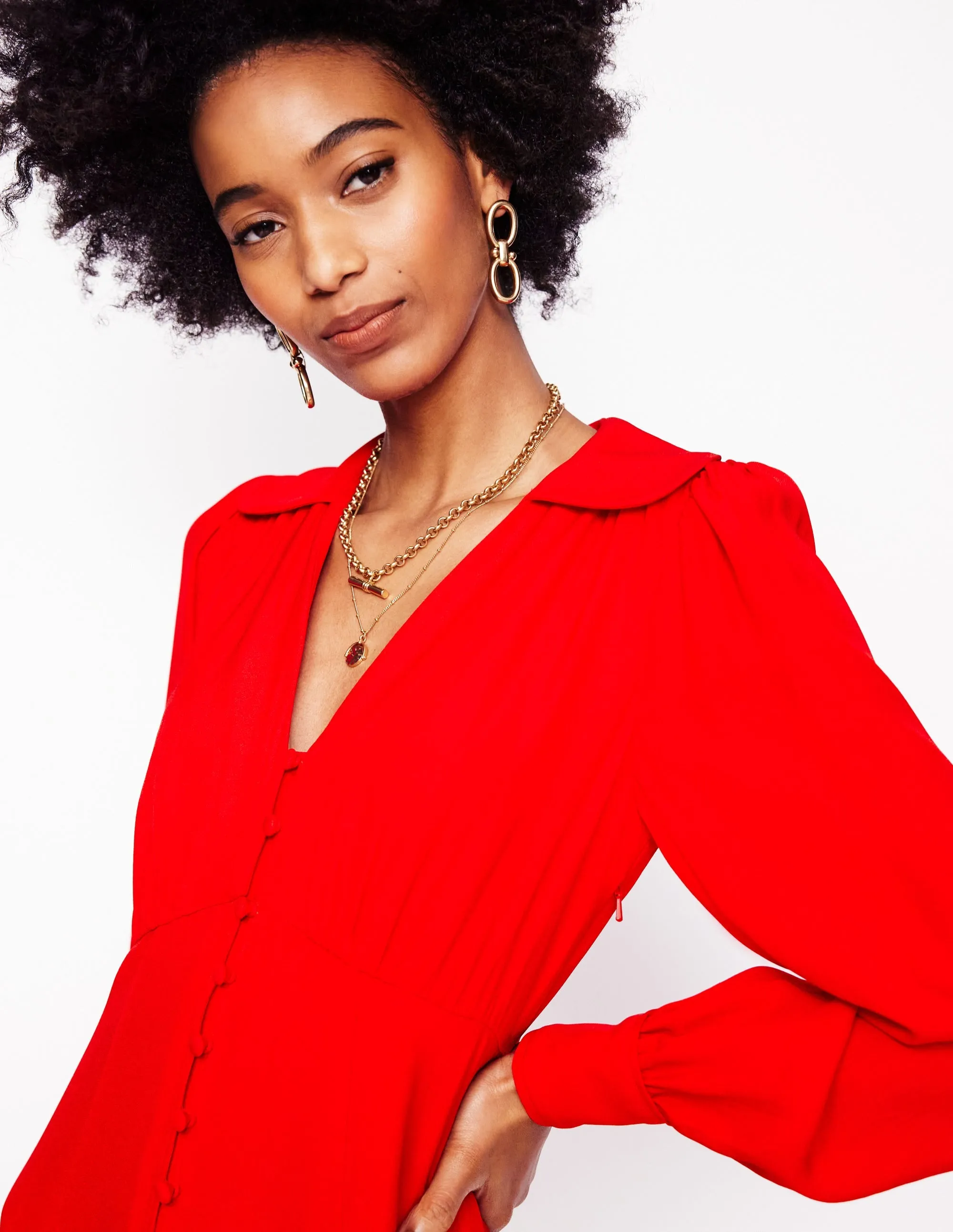 Scalloped Collar Tea Dress-Poppy Red