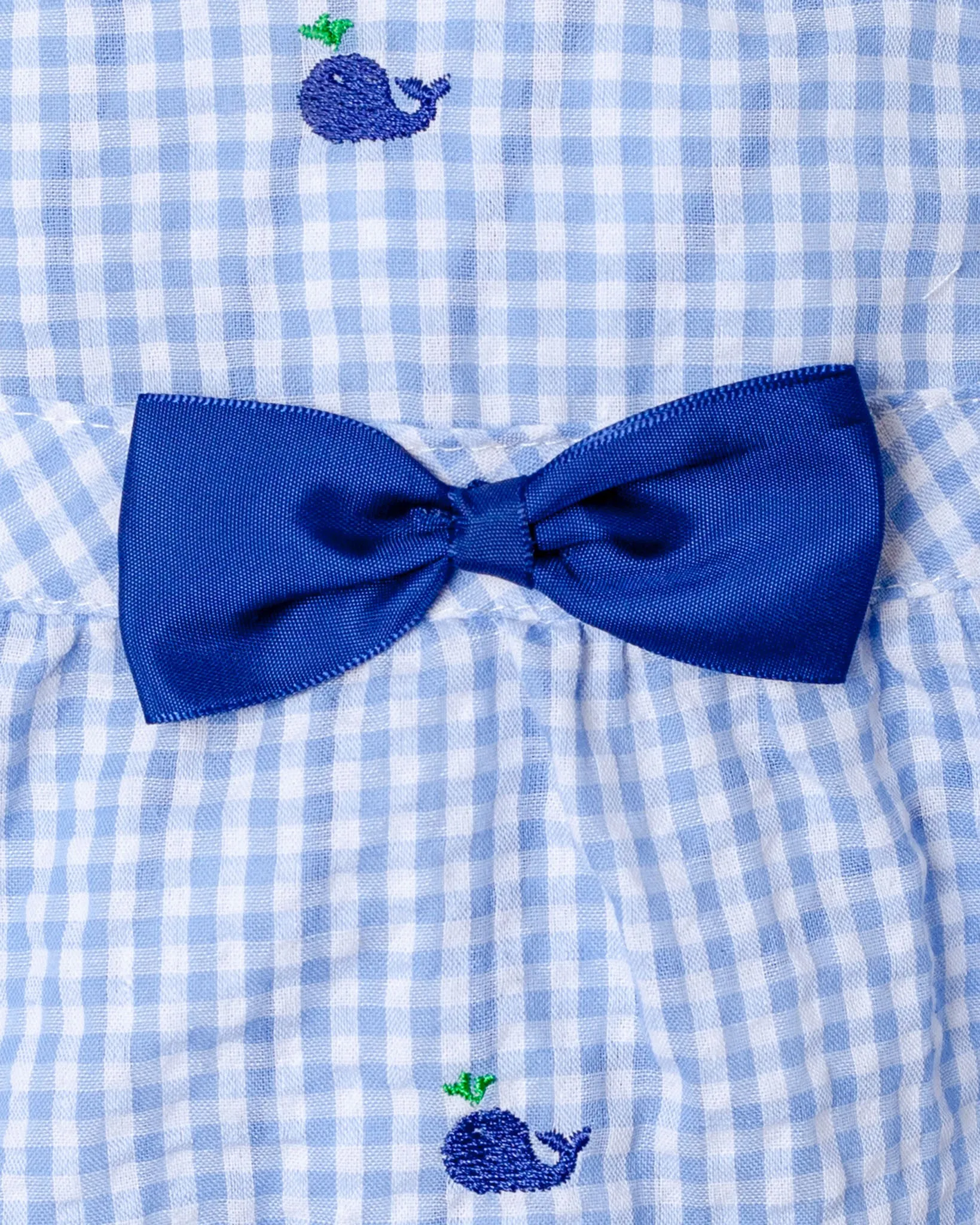 Seersucker Gingham Dog Dress with Embroidered Whales (CLEARANCE)