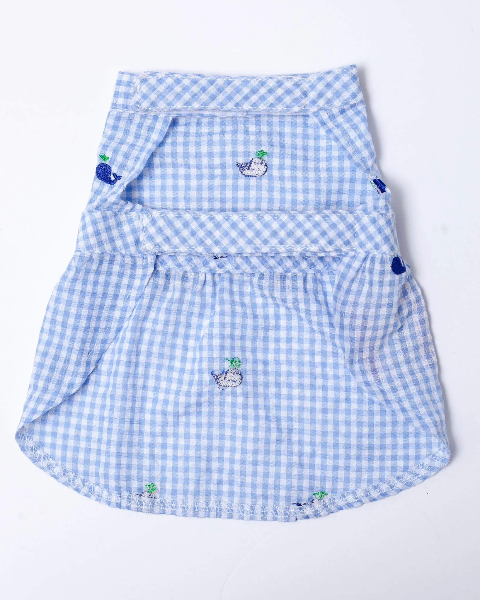 Seersucker Gingham Dog Dress with Embroidered Whales (CLEARANCE)