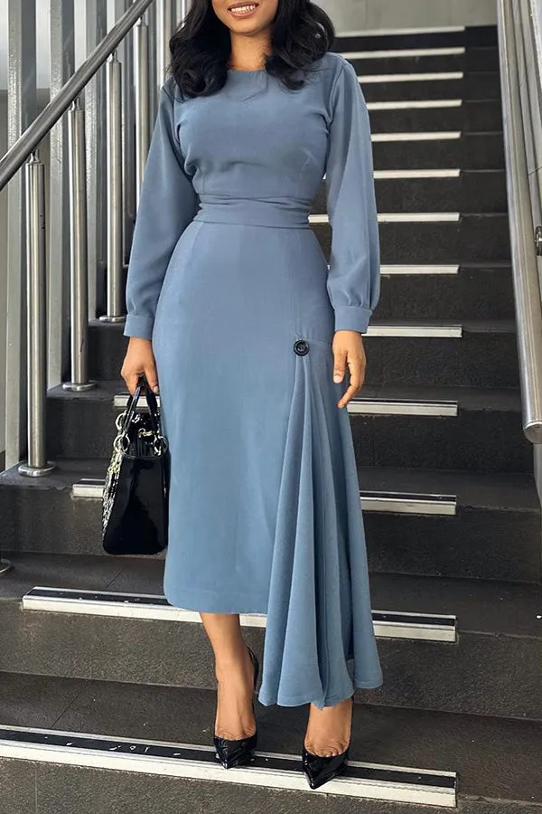 Stylish Lantern Sleeve Side Draped Dress