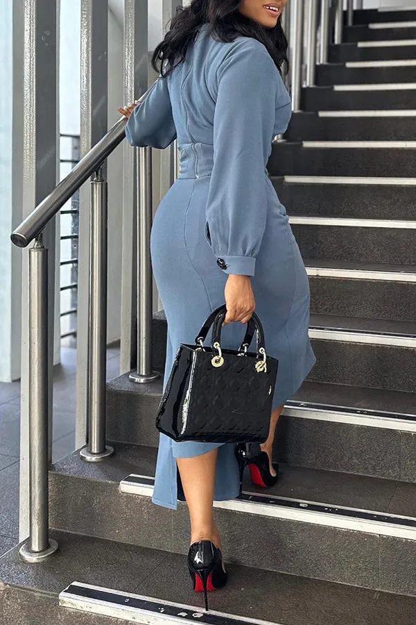 Stylish Lantern Sleeve Side Draped Dress