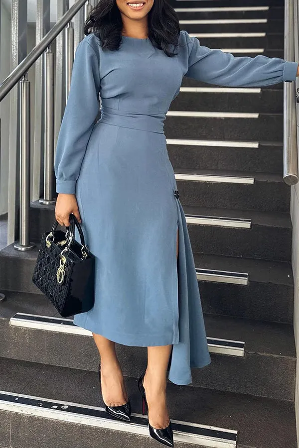 Stylish Lantern Sleeve Side Draped Dress