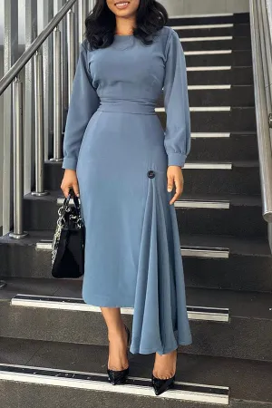 Stylish Lantern Sleeve Side Draped Dress