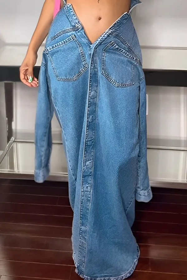 Stylish Multi Wear Pocket Denim Skirt