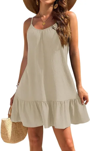 Swimsuit Coverup for Women Cute Summer Loose Spaghetti Strap Ruffle Mini Dress Casual Sexy Short Sundresses Cover-Ups