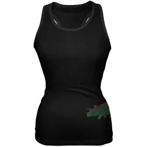 Triceratops Dinosaur Distressed Black Juniors Soft Tank Top