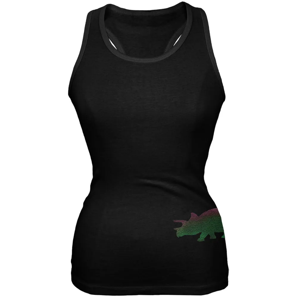 Triceratops Dinosaur Distressed Black Juniors Soft Tank Top