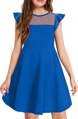 Tween Girl Summer Party Dress Flutter Sleeve A Line Mesh Formal Dress Cute Kids Wedding Dresses 3-12 Years