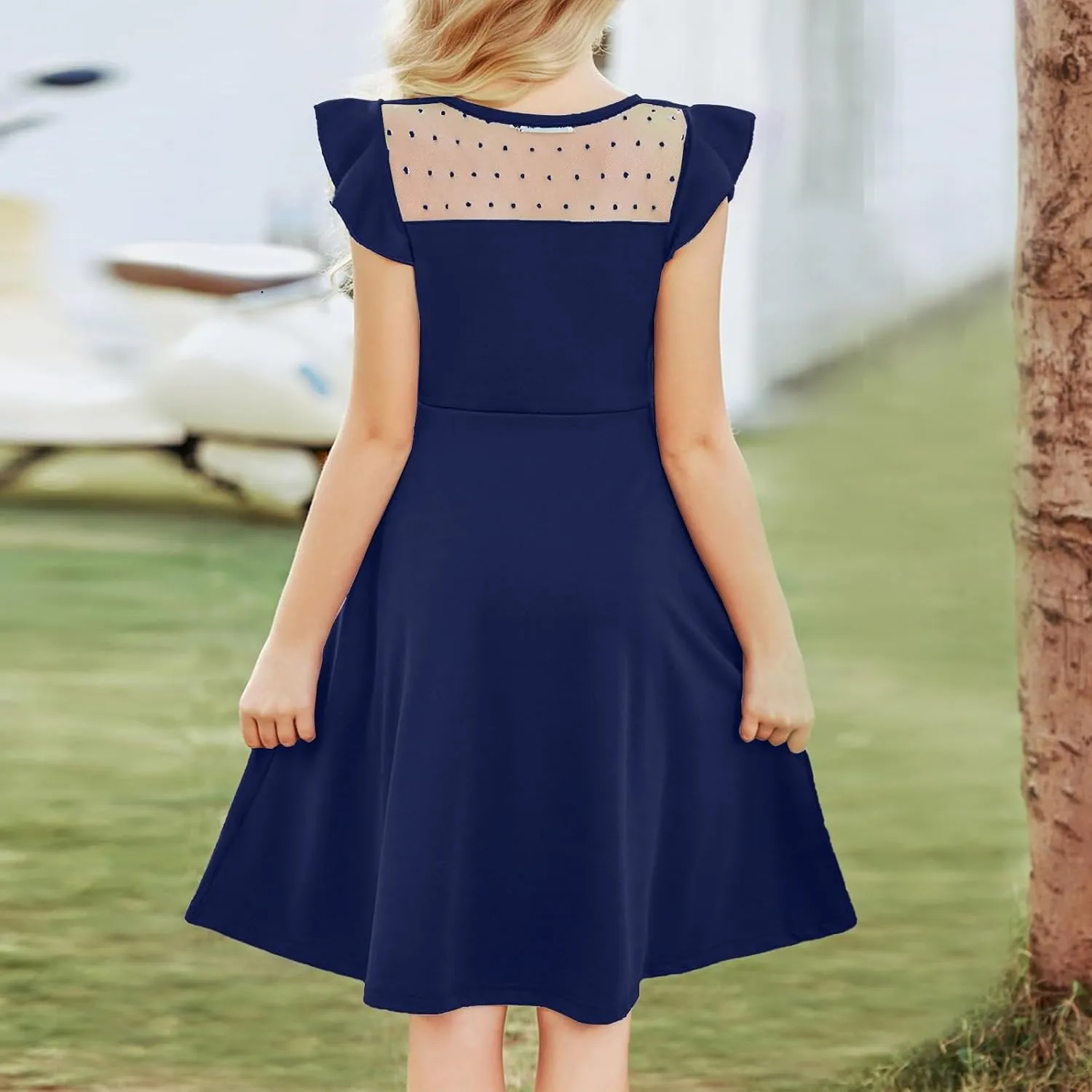 Tween Girl Summer Party Dress Flutter Sleeve A Line Mesh Formal Dress Cute Kids Wedding Dresses 3-12 Years