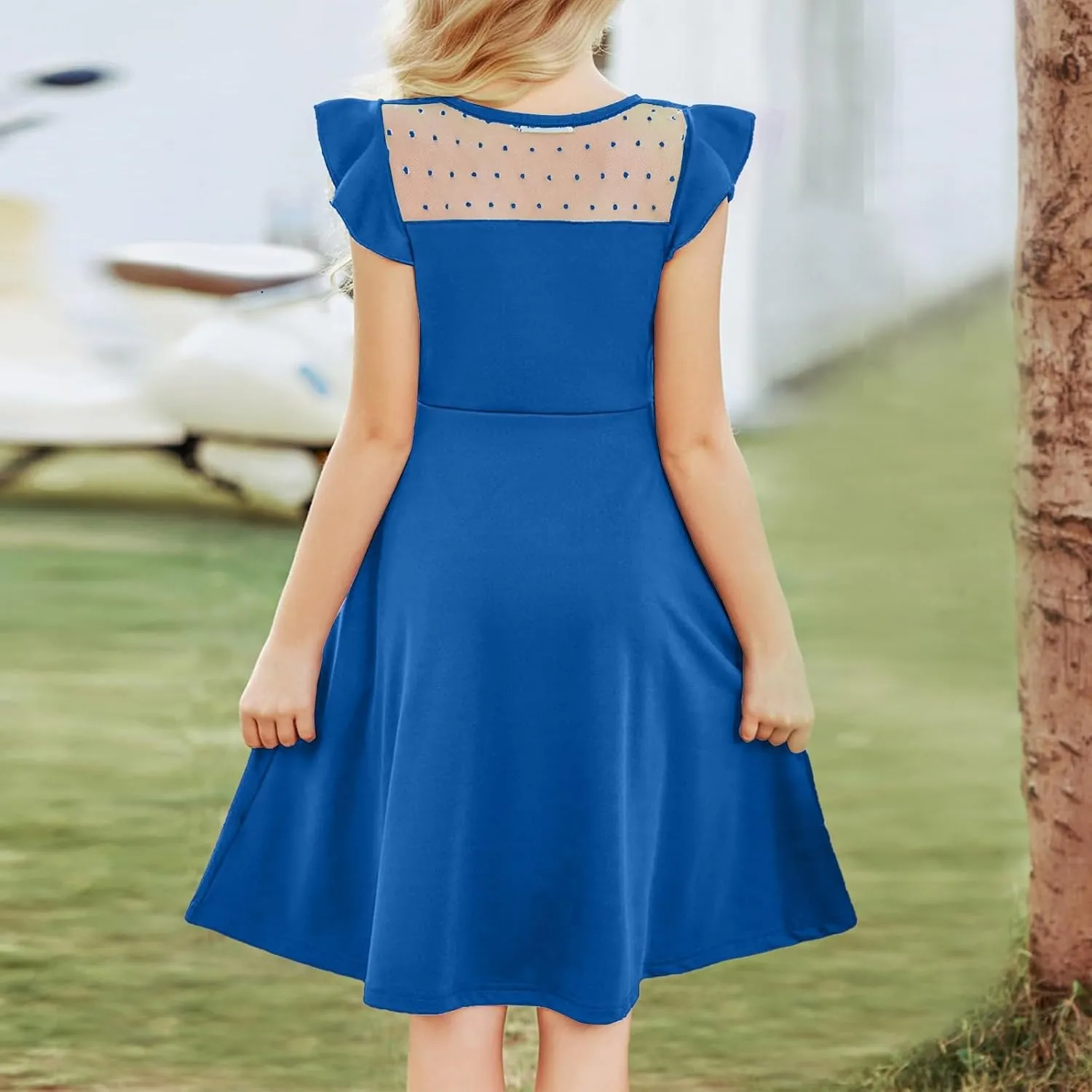 Tween Girl Summer Party Dress Flutter Sleeve A Line Mesh Formal Dress Cute Kids Wedding Dresses 3-12 Years
