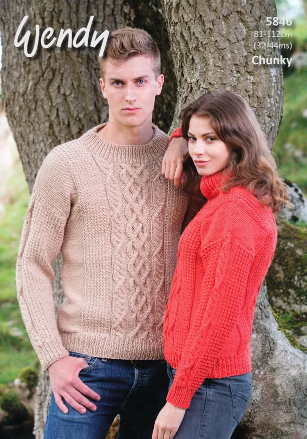 Unisex Cable Sweaters in Wendy Merino Chunky (5846)