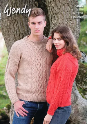 Unisex Cable Sweaters in Wendy Merino Chunky (5846)