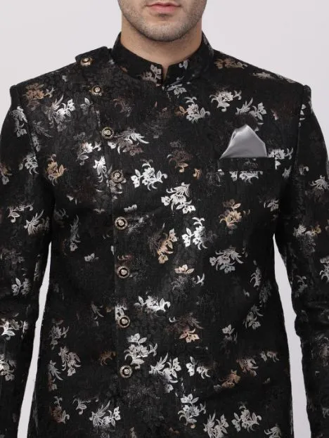 VASTRAMAY Men's Black Silk Blend Sherwani Set