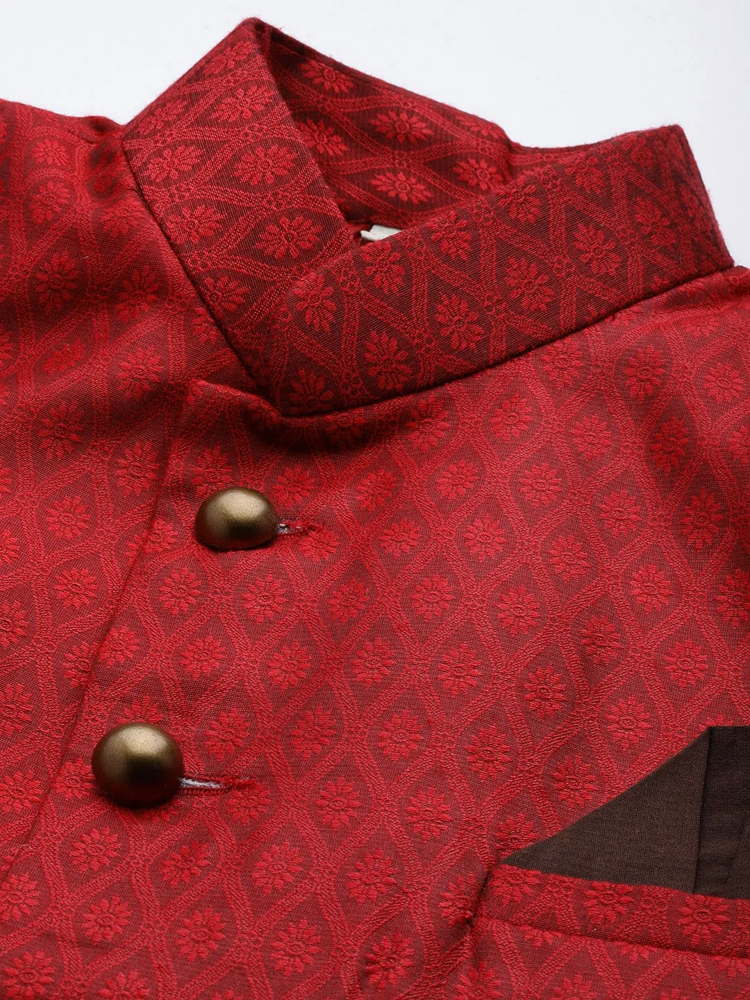 VASTRAMAY Men's Maroon Silk Blend Sherwani Top