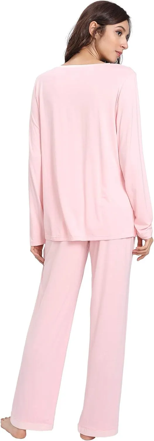 Viscose from Bamboo Women's Pajama Sets Super Soft Long Sleeve Sleepwear Comfy Winter Pjs Sets S-4X