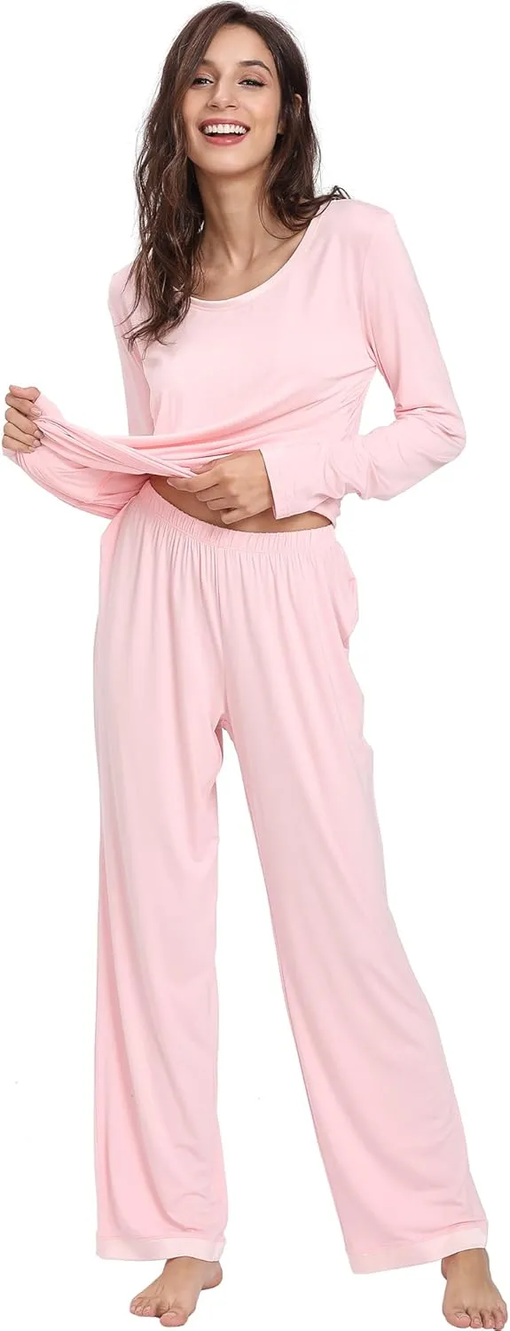 Viscose from Bamboo Women's Pajama Sets Super Soft Long Sleeve Sleepwear Comfy Winter Pjs Sets S-4X