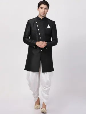 VM By VASTRAMAY Men's Black Silk Blend Sherwani Set