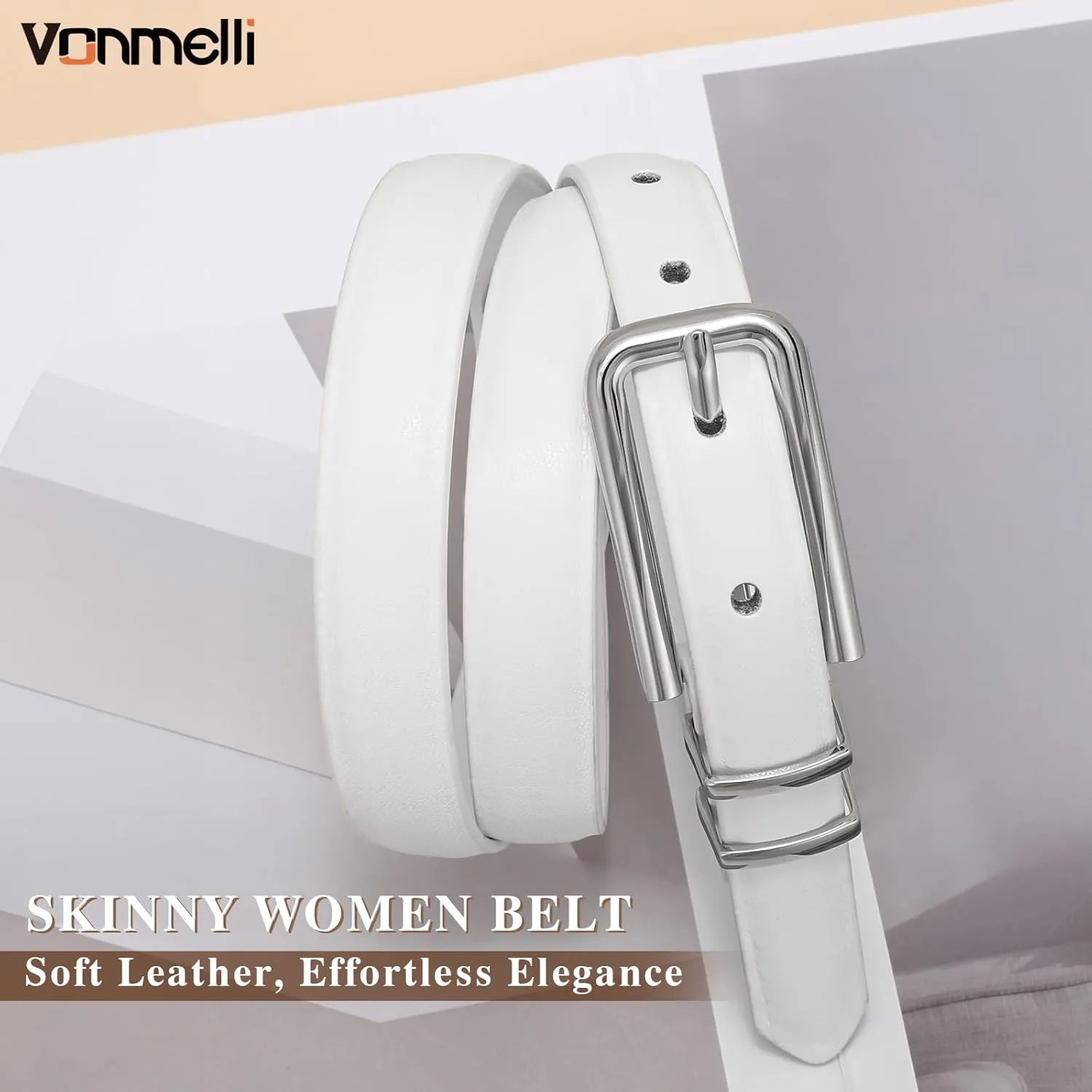 VONMELLI Women Skinny Leather Belt Thin Waist Belt for Women Jeans Dress Fashion Ladies Belt with Gold Buckle