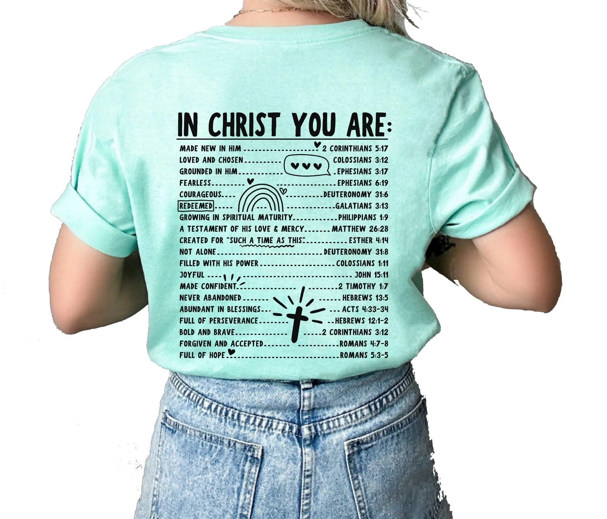 Womens Christian Tshirt In Christ You Are Loved Scripture BIble Verses Christian T-shirt Graphic Tee-White-large