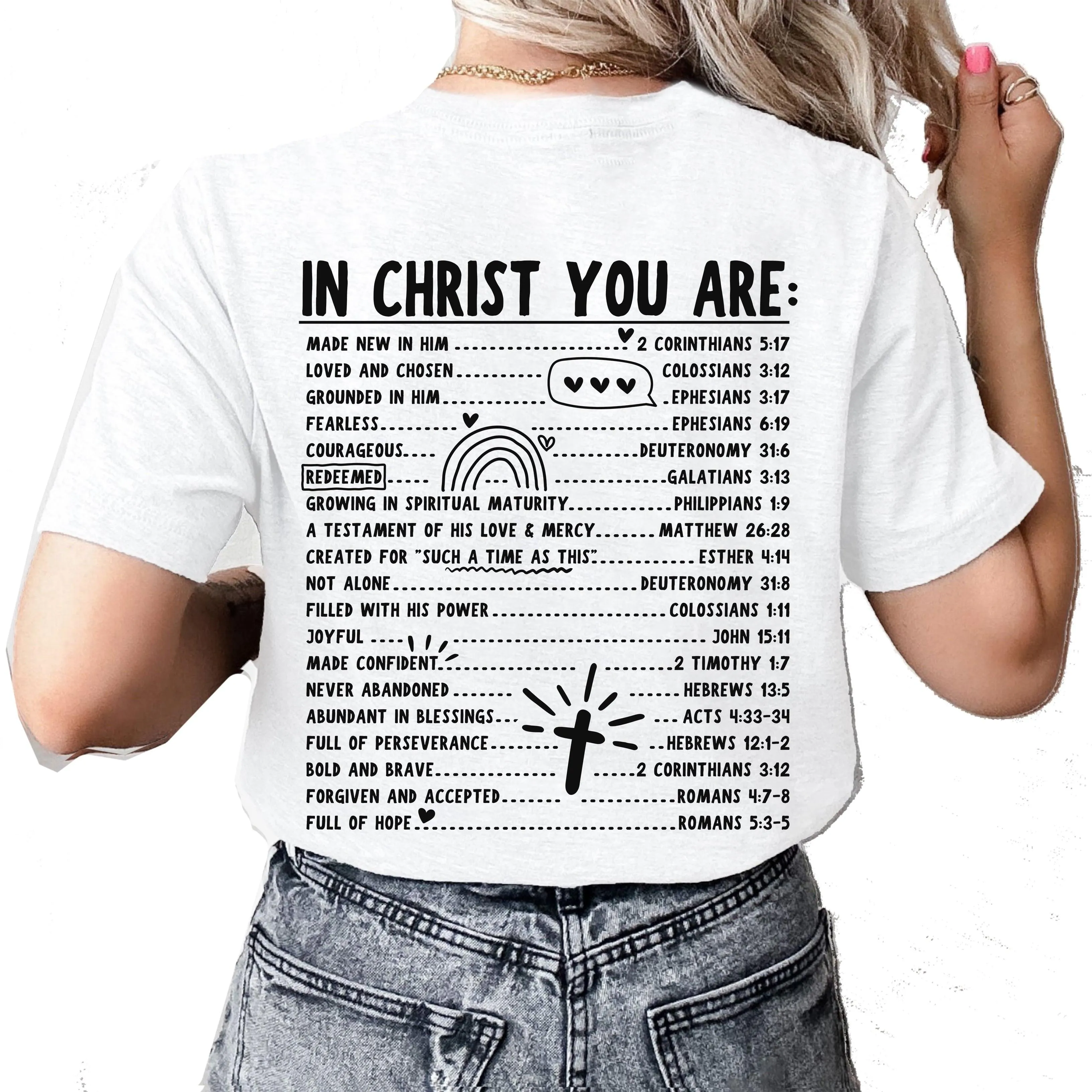 Womens Christian Tshirt In Christ You Are Loved Scripture BIble Verses Christian T-shirt Graphic Tee-White-large