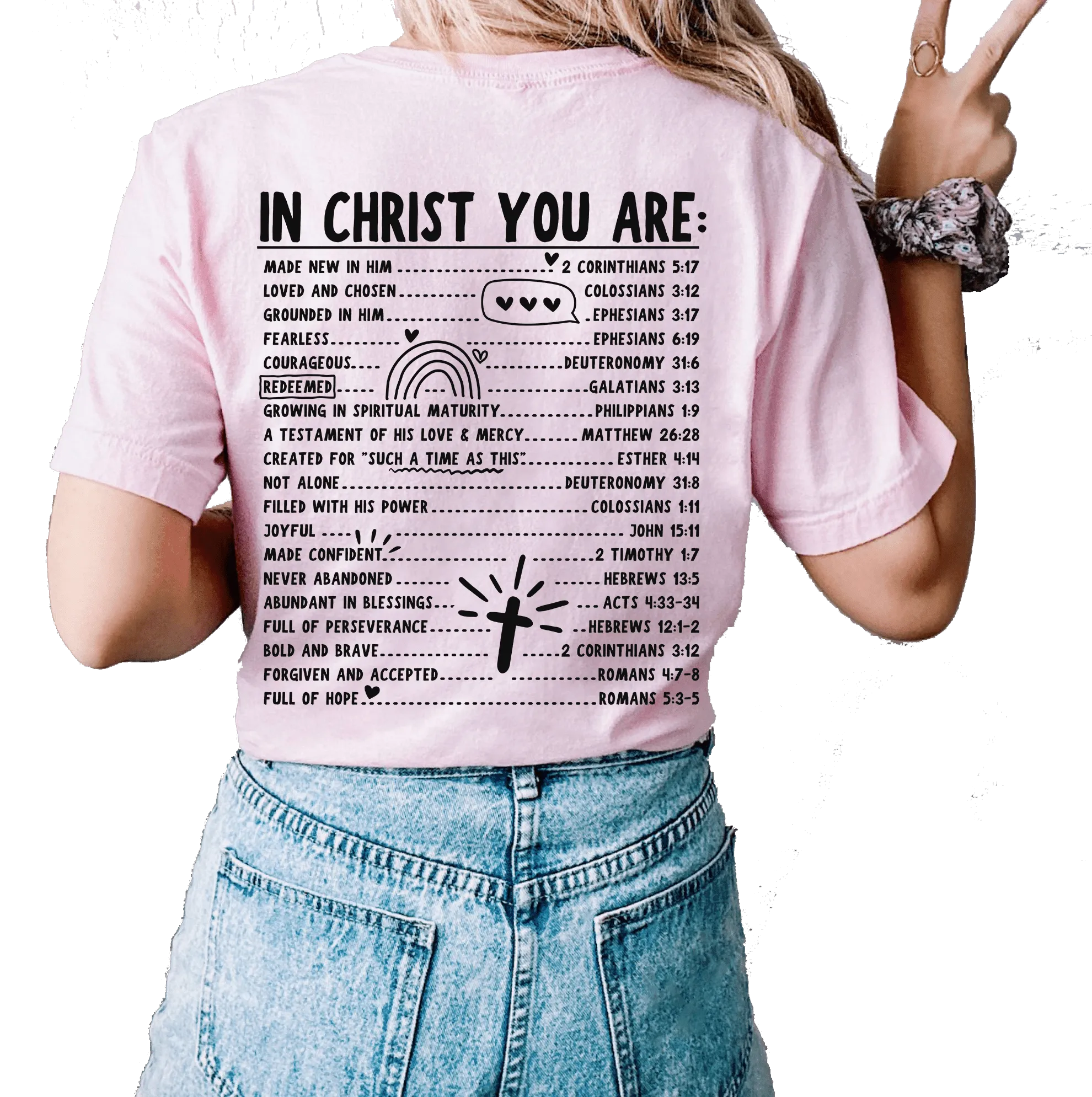 Womens Christian Tshirt In Christ You Are Loved Scripture BIble Verses Christian T-shirt Graphic Tee-White-large