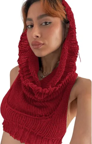 Women's Knitted Hoodie Sweater Vest Sexy Sleeveless Hollow Out Hooded Crop Top Draped Sweatshirt Streetwear