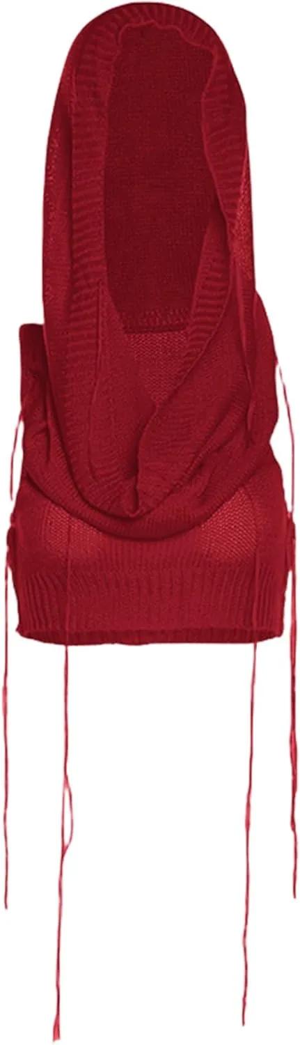 Women's Knitted Hoodie Sweater Vest Sexy Sleeveless Hollow Out Hooded Crop Top Draped Sweatshirt Streetwear