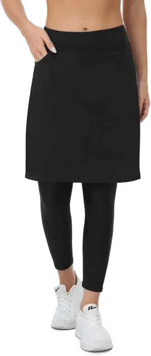 WOWENY Womens 20'' Knee Length Tennis Skirts Athletic Long Golf Skorts Skirts with Inner Shorts Pockets