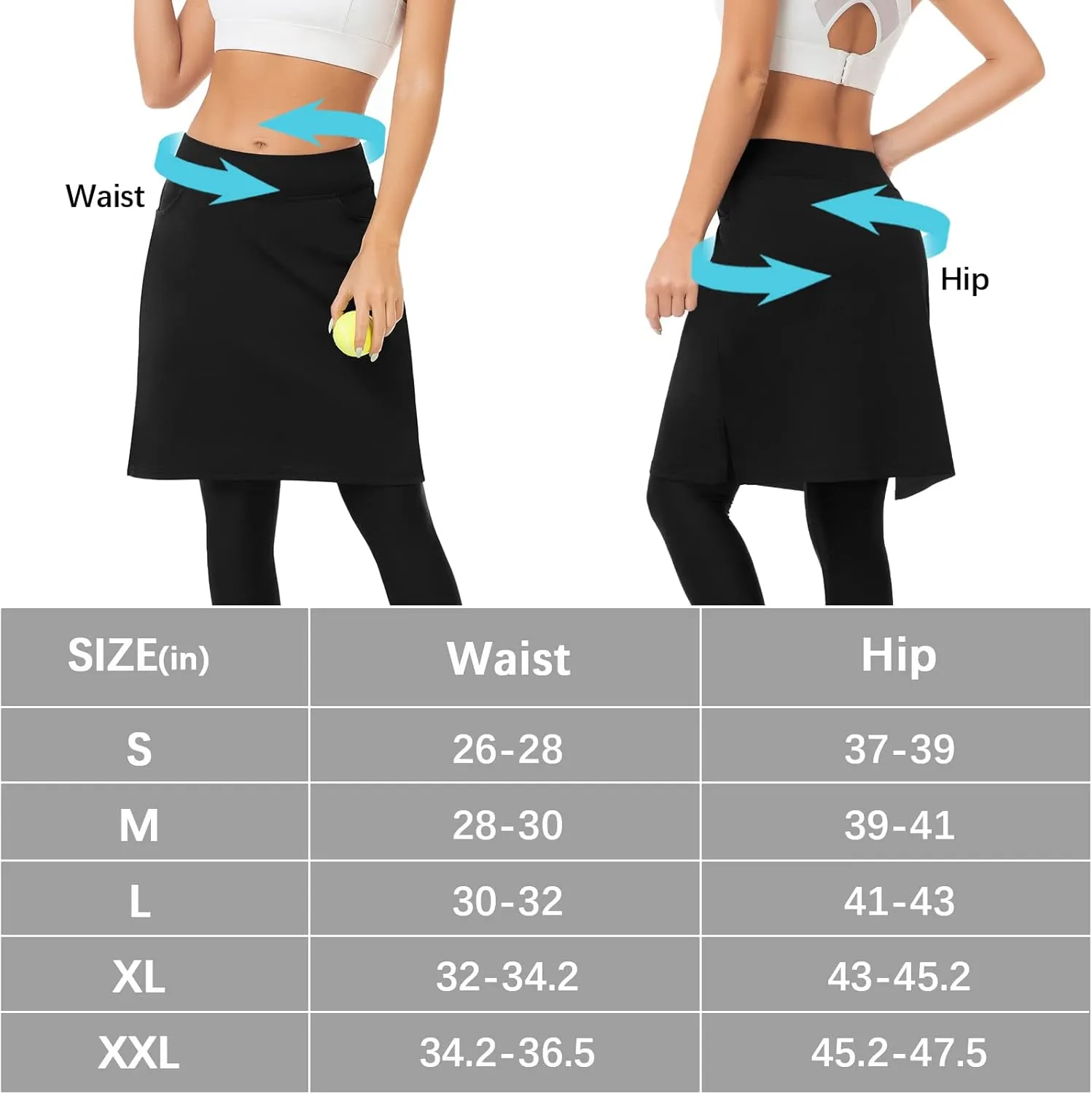 WOWENY Womens 20'' Knee Length Tennis Skirts Athletic Long Golf Skorts Skirts with Inner Shorts Pockets