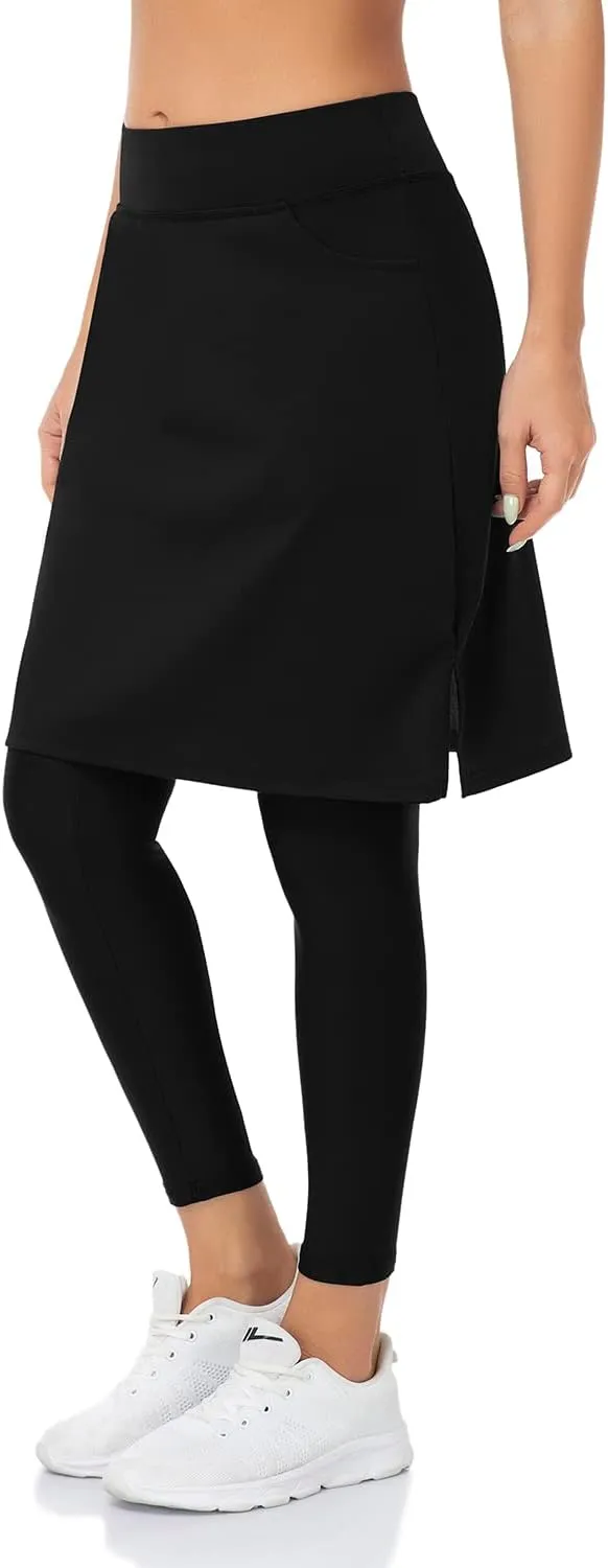 WOWENY Womens 20'' Knee Length Tennis Skirts Athletic Long Golf Skorts Skirts with Inner Shorts Pockets