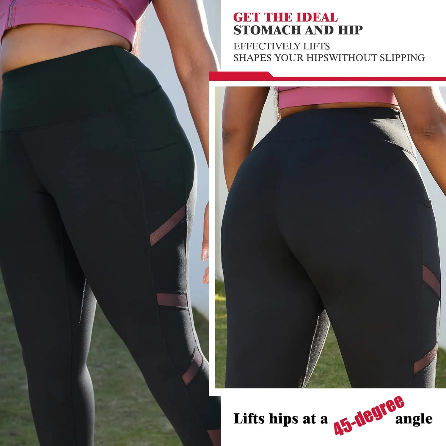 YOHOYOHA Plus Size Leggings High Waist Athletic Workout Yoga Pants Pockets Women's Tummy Control Best Thick Long