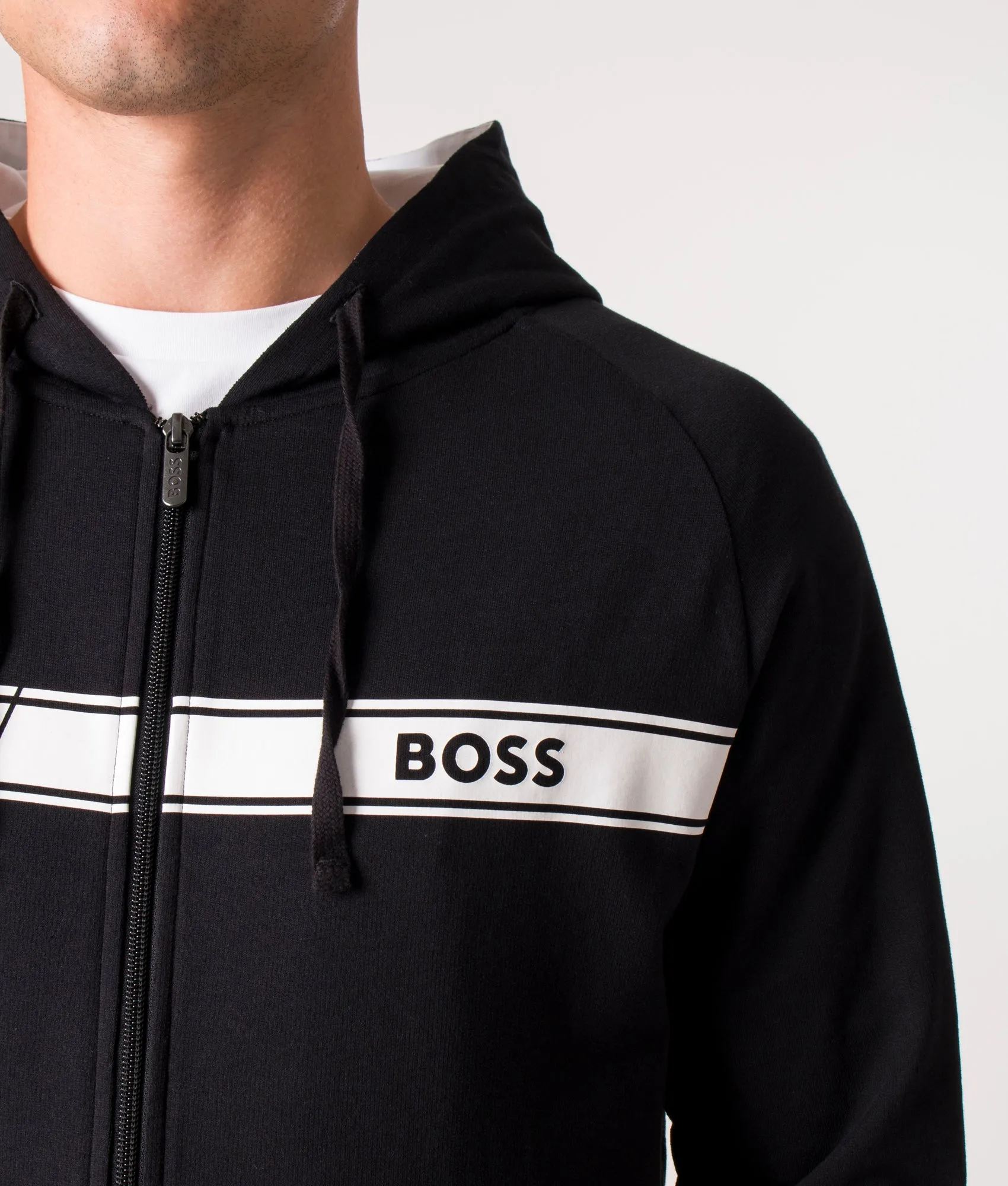 Zip Through Authentic Logo Stripe Hoodie